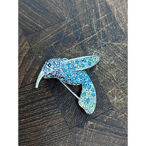 Hummingbird Brooch With Multicolored Rhinestones & Silver-Tone Metal